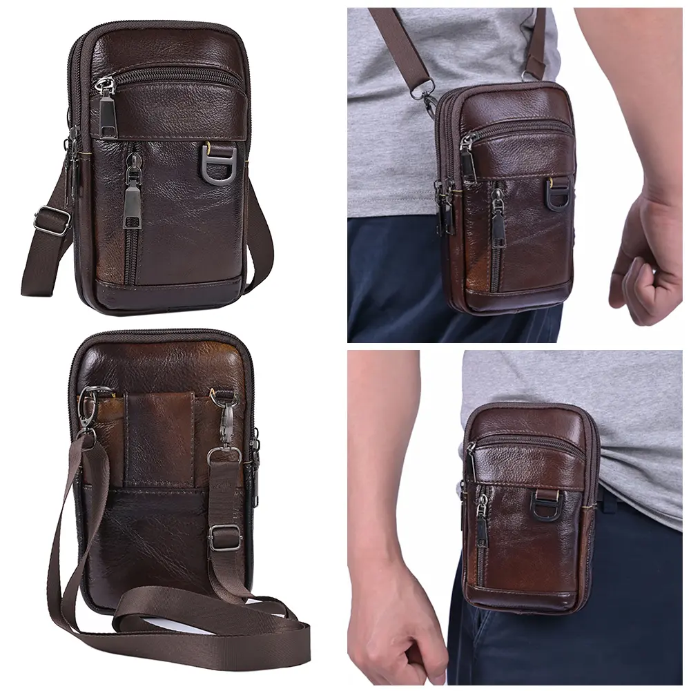 Men Vintage Chest Bag Waterproof Leather Simple Shoulder Bag Lightweight Vintage Waist Pouch Male Travel Outdoor Bag