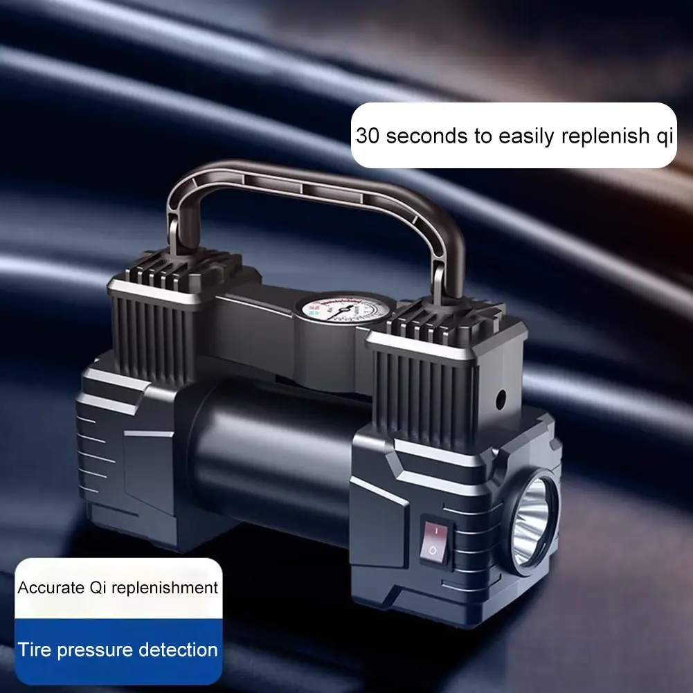 12V 150PSI Car Tire Pump with Pressure Gauge Auto Inflatable Pump Dual Cylinder Heavy Duty Deluxe Portable Metal Air Compressor
