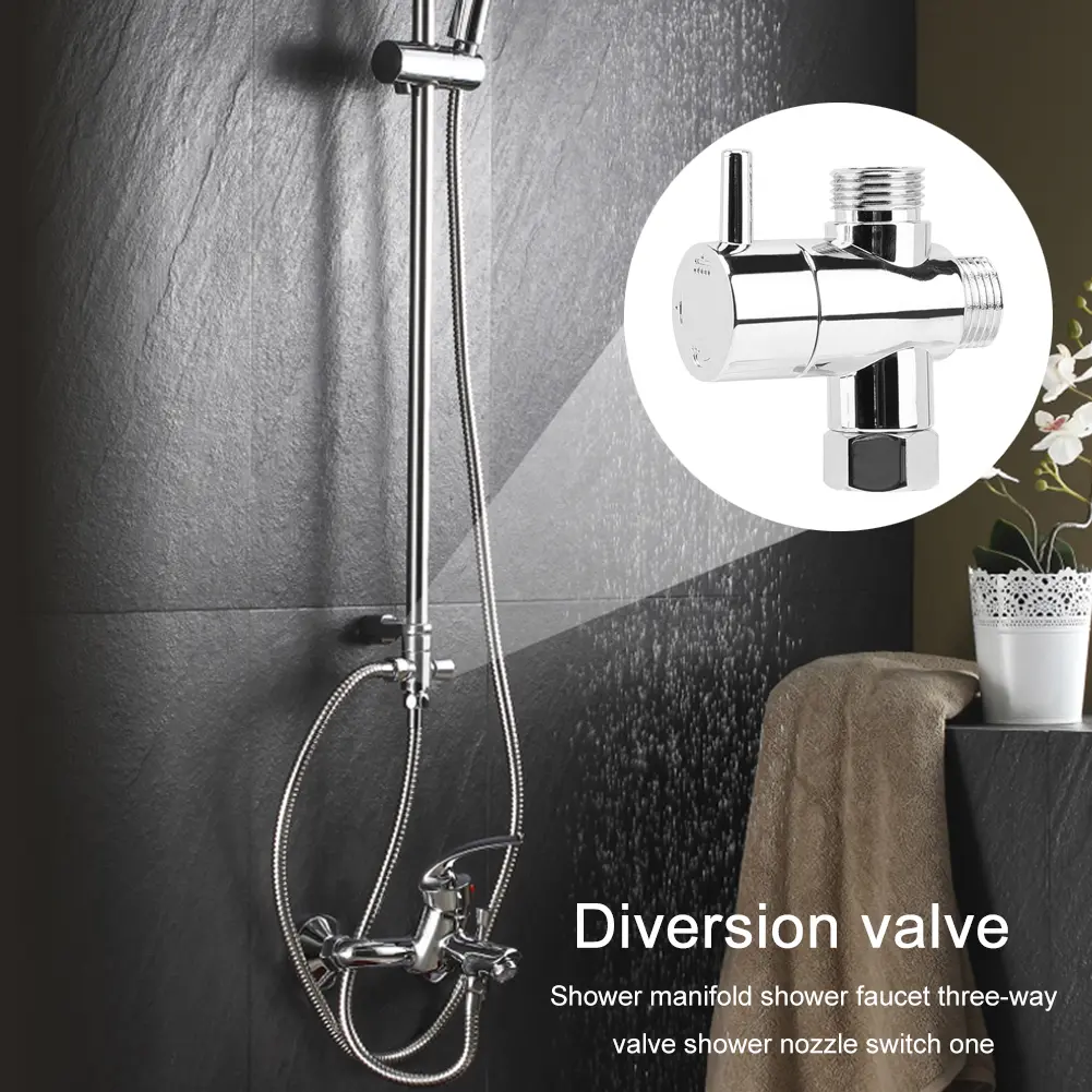 Diversion Valve Tap Chrome Shower Head Diverter Valve Anti-scratch Shower Arm Splitter Corrosion Resistant for Fixed Spray Head