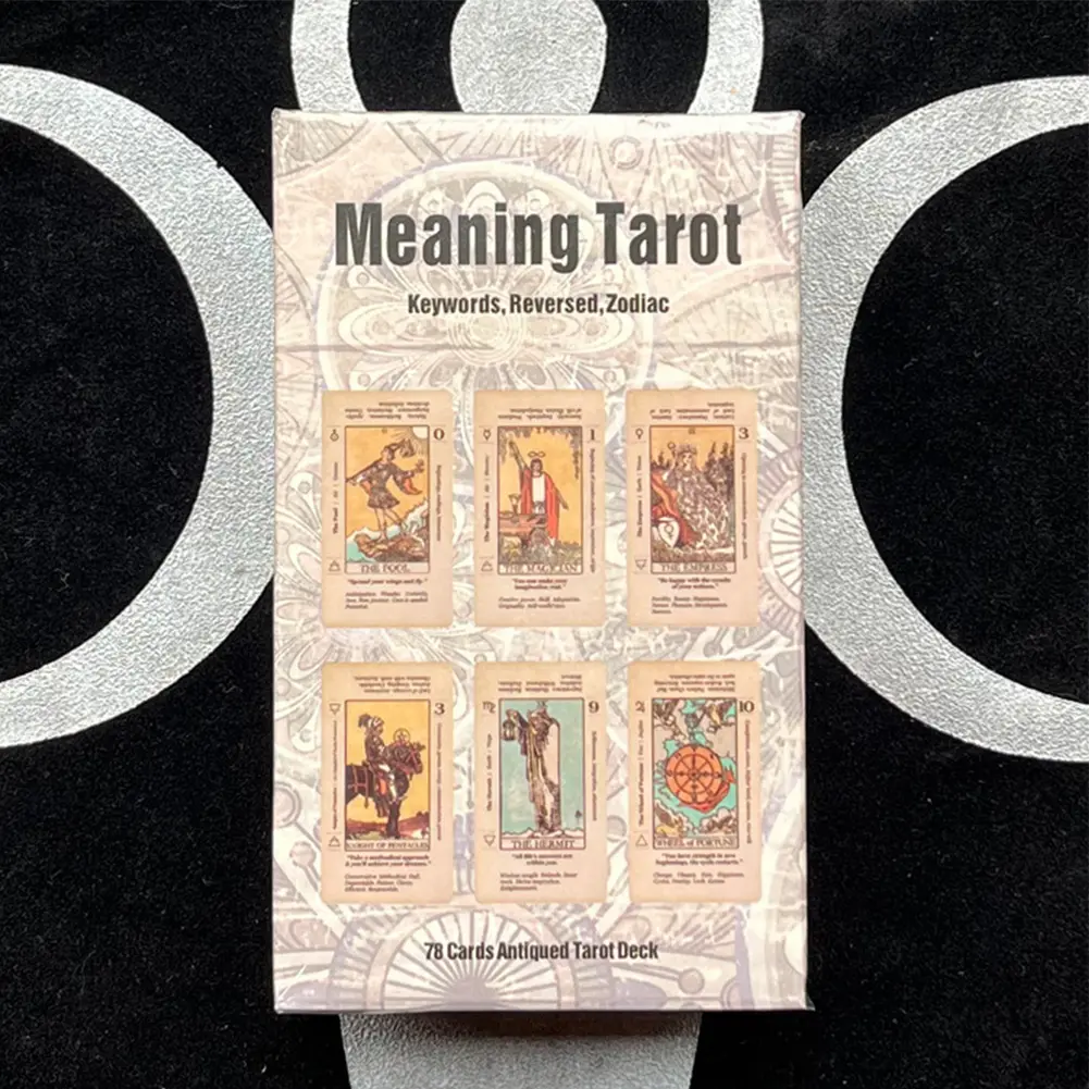 78pcs Meaning Tarot Cards Family Party Supplies Antiqued Tarot Deck Reversed Zodiac Keywords Deck Card Game for Spiritual Growth
