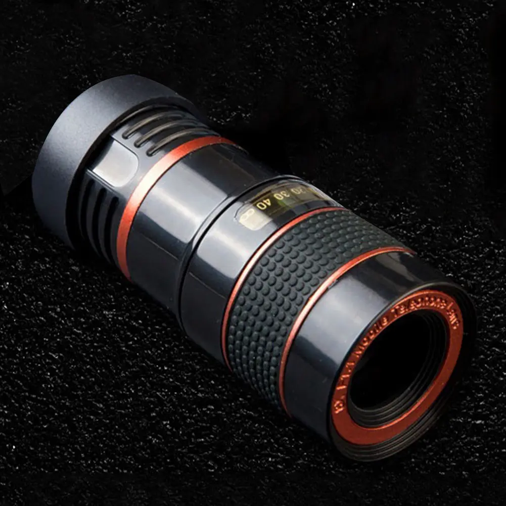 8x Clip-on Lens Black Shell Cell Phone Camera Lens Adjustable Focal Length High Magnification for Outdoor Camping Accessories