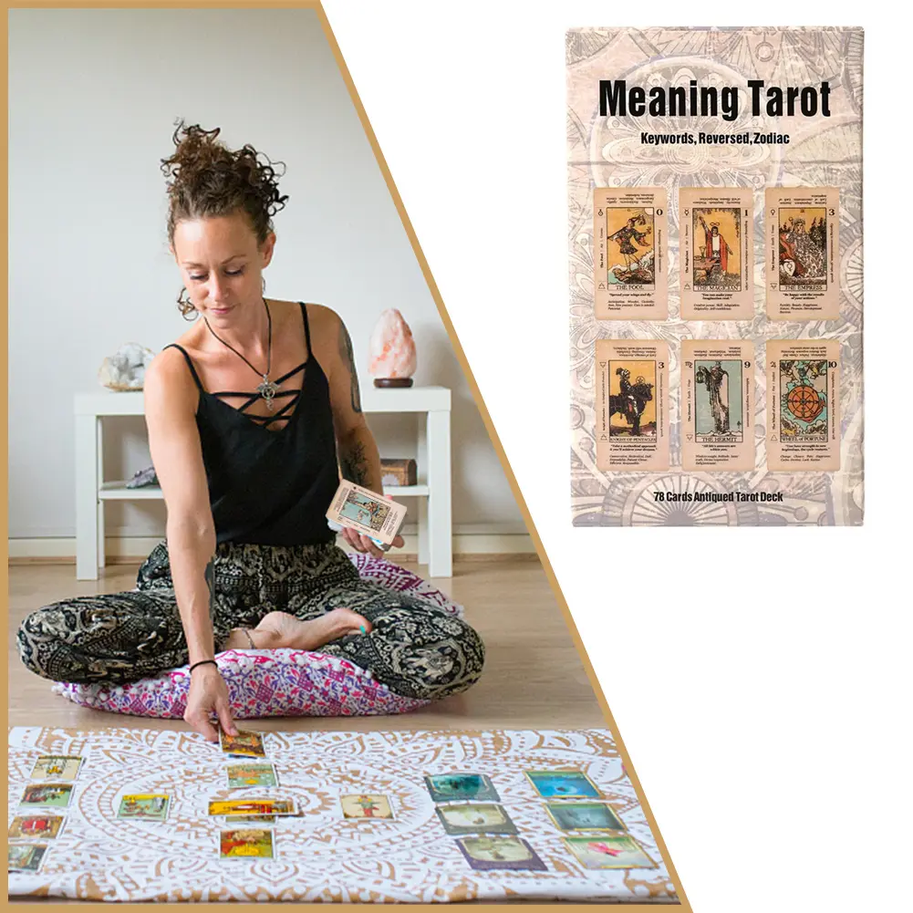 78pcs Meaning Tarot Cards Family Party Supplies Antiqued Tarot Deck Reversed Zodiac Keywords Deck Card Game for Spiritual Growth