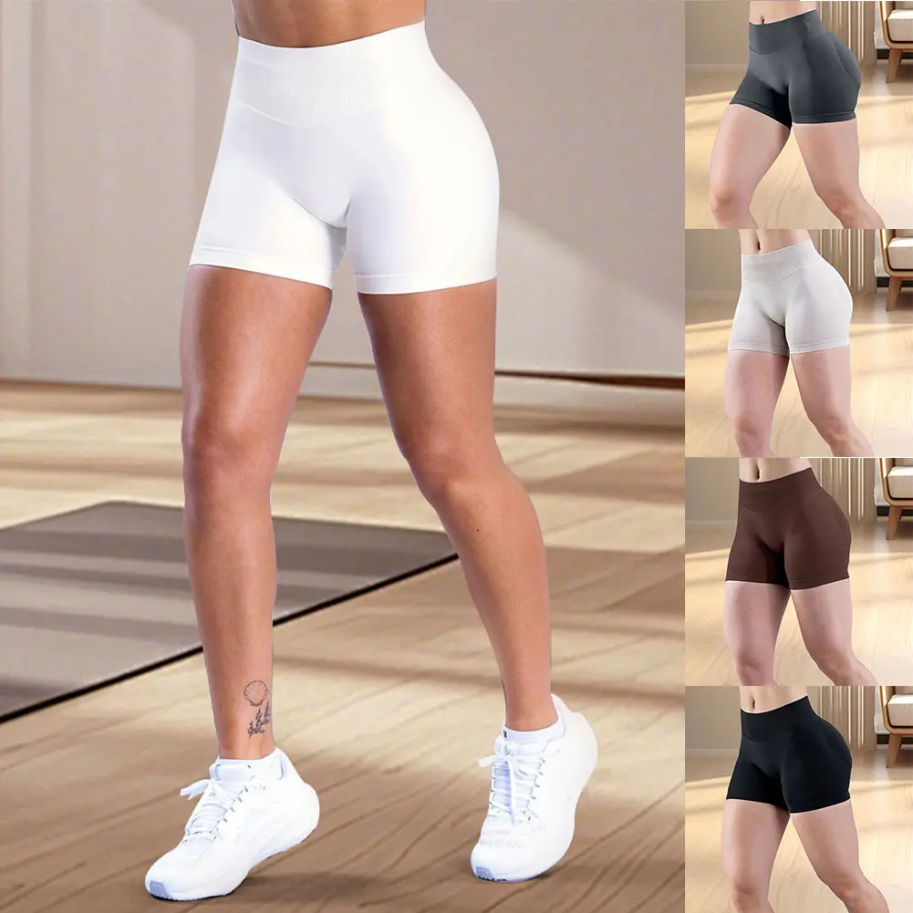 Seamless Yoga Shorts High Elastic Fitness Running Yoga Pants Soft Womens Workout Tights Gym Wear Cropped Sports Tights ﻿