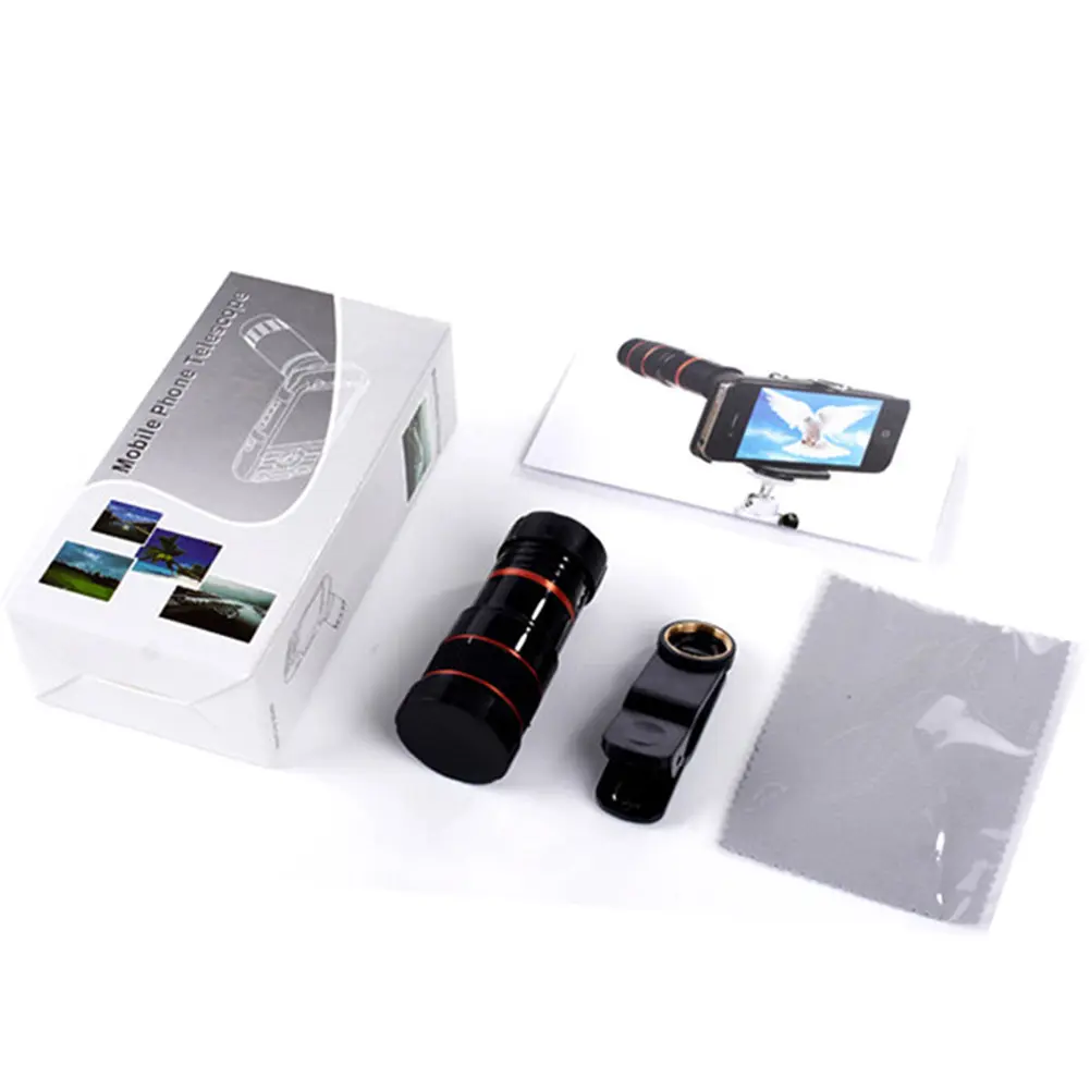 8x Clip-on Lens Black Shell Cell Phone Camera Lens Adjustable Focal Length High Magnification for Outdoor Camping Accessories