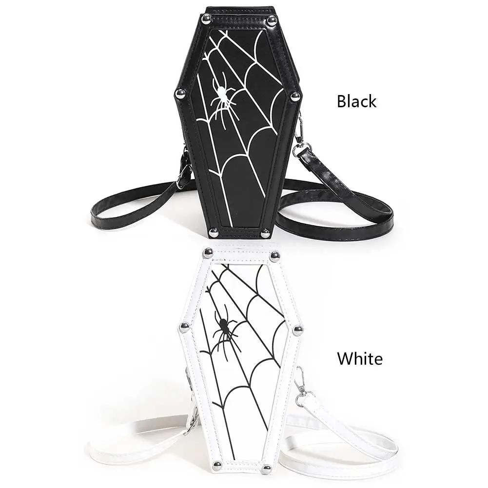Women Gothic Crossbody Bag PU Leather Coffin Vintage Cobweb Bag Adjustable Strap Halloween Gift for Female