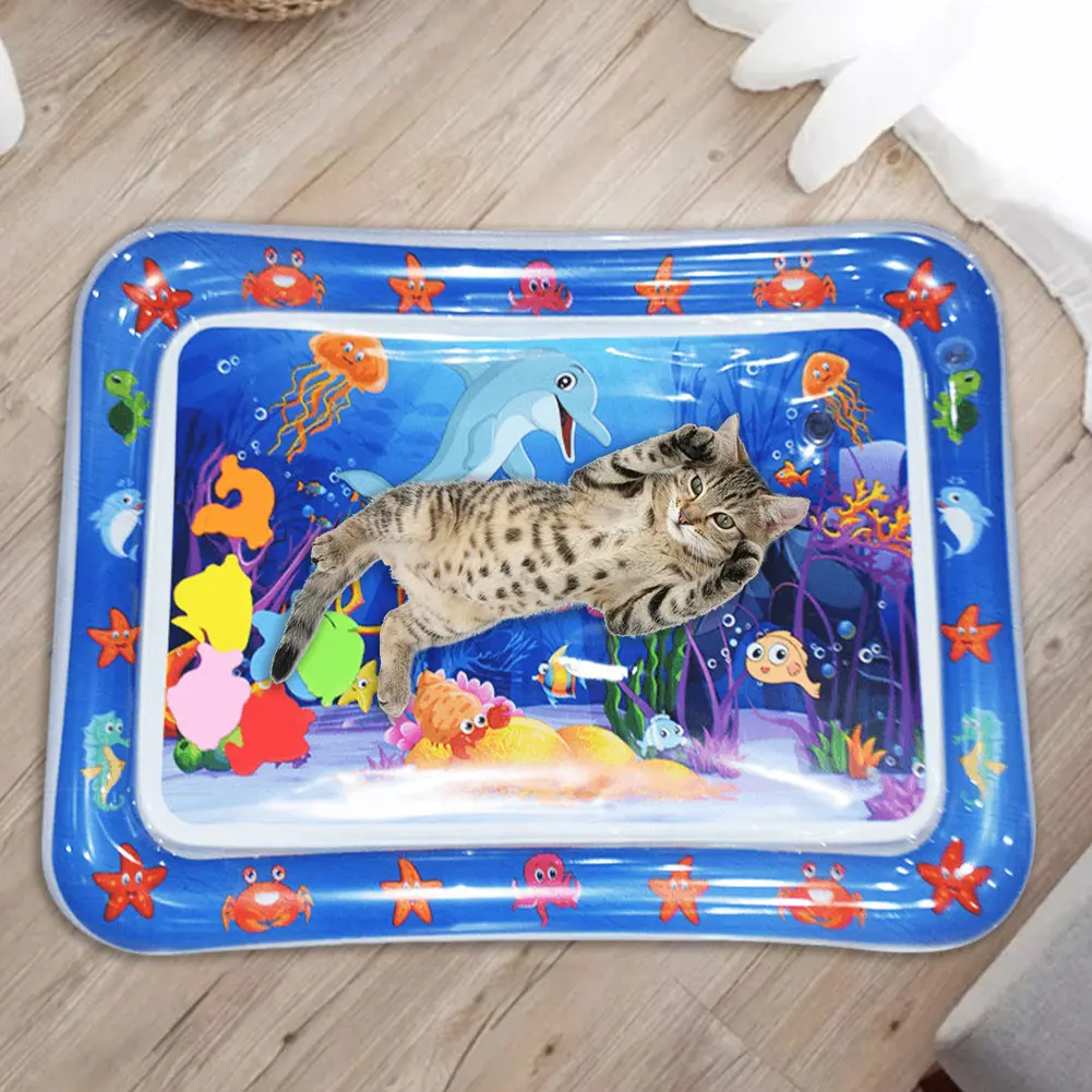 Water Sensor Play Mat with Fish Sensory Water Play Mat Tummy Time Water Play Mat for Bored Indoor Cats
