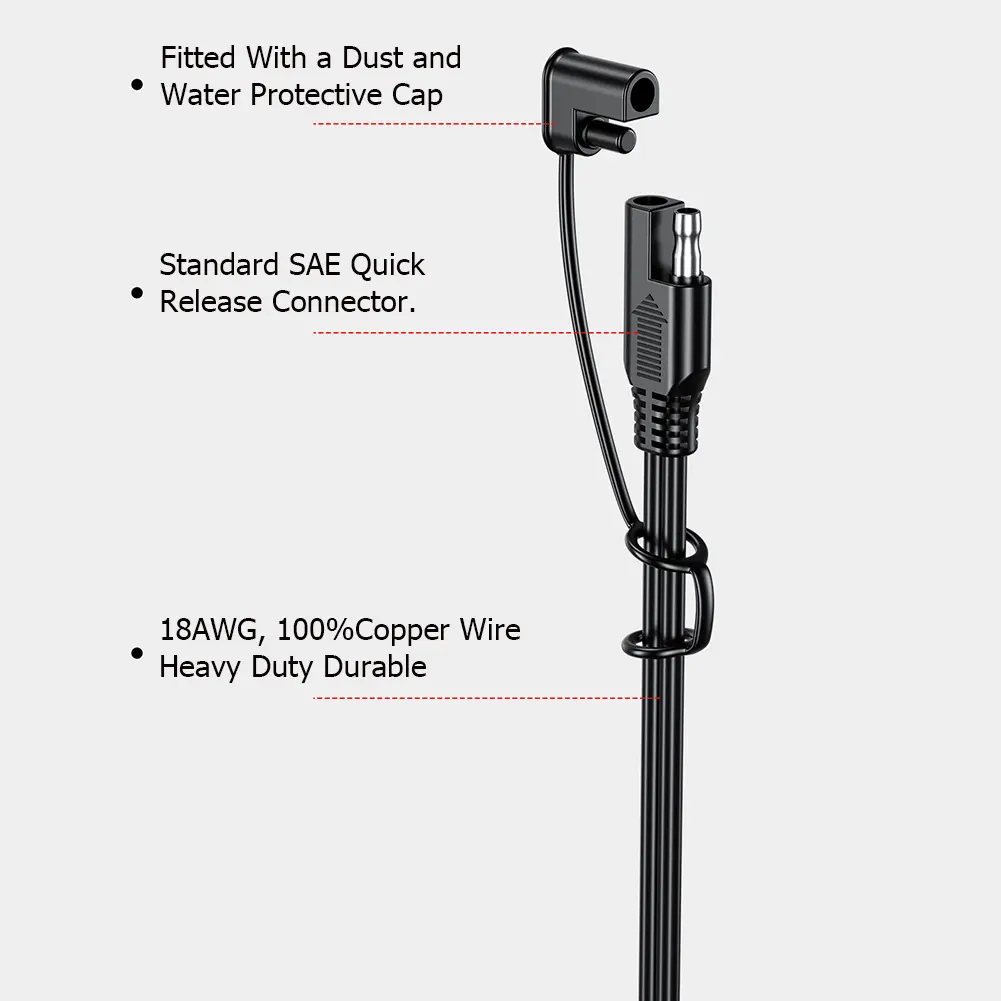 12-24V Ring Terminal O Connector Battery Charger Extension Wire Waterproof 18AWG for Car Motorcycle Battery Charger Maintainer