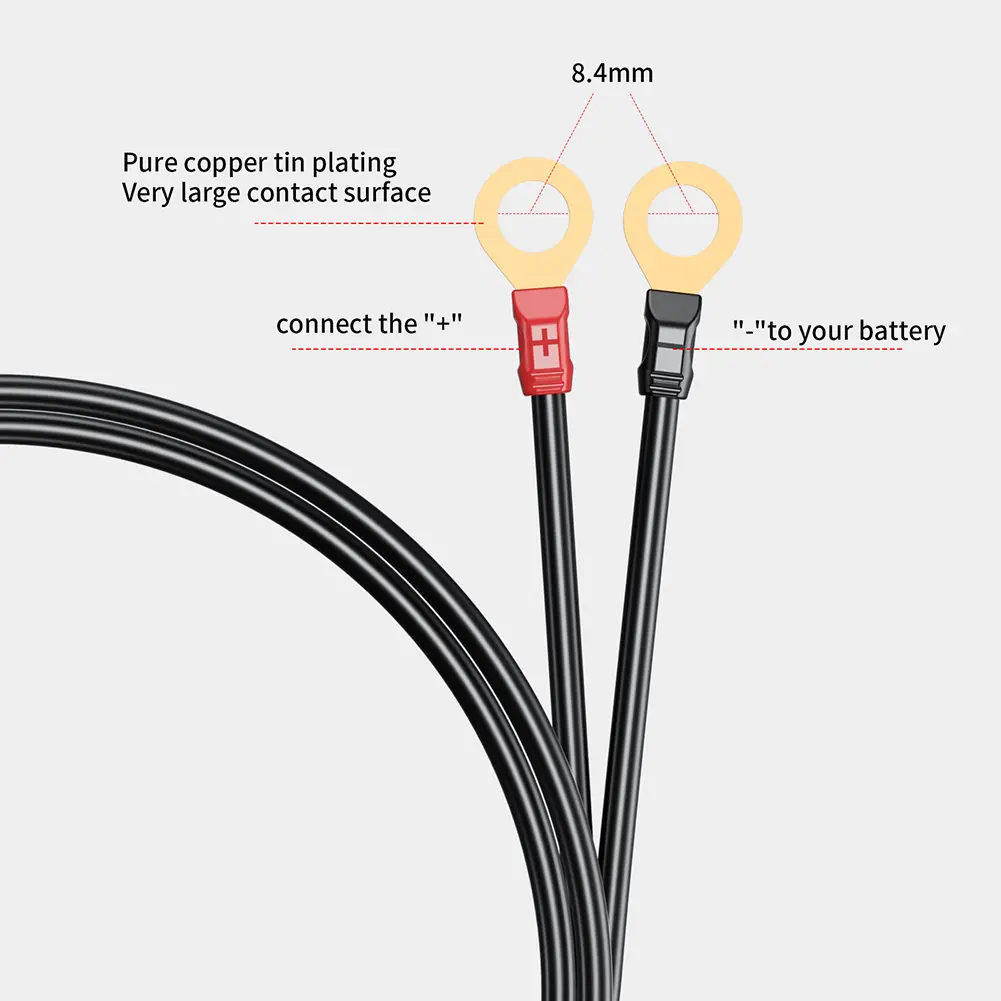 12-24V Ring Terminal O Connector Battery Charger Extension Wire Waterproof 18AWG for Car Motorcycle Battery Charger Maintainer