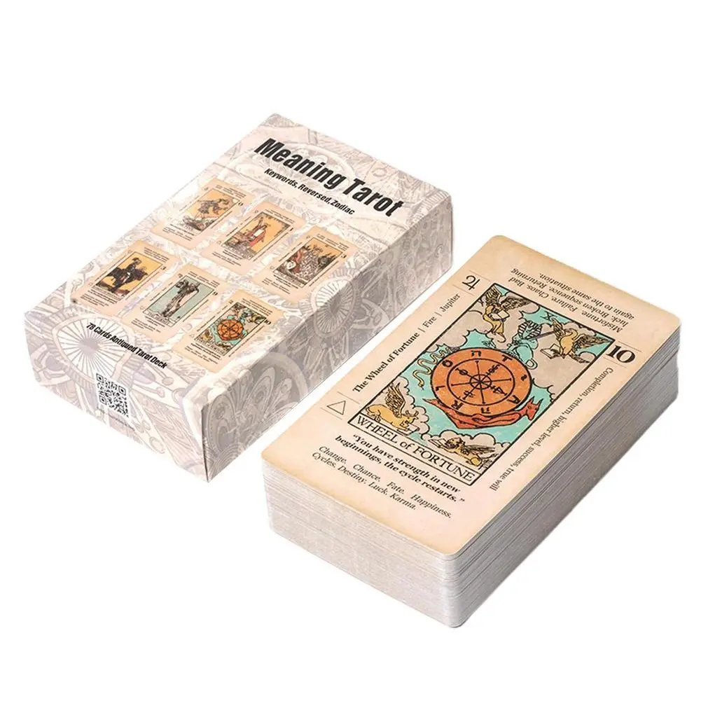78pcs Meaning Tarot Cards Family Party Supplies Antiqued Tarot Deck Reversed Zodiac Keywords Deck Card Game for Spiritual Growth
