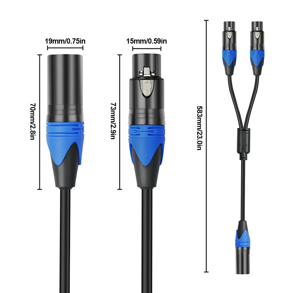 50cm Female To 2 Male XLR Y Cable XLR Female To Dual XLR Male Y Splitter Mic Cable Audio Micphone Cable Adapter for Mixer