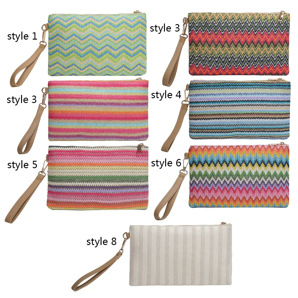 Straw Woven Wallet Colourful Hand-woven Straw Bag Handmade Vintage Casual Portable Elegant Simple Exquisite for Weekend Vacation
