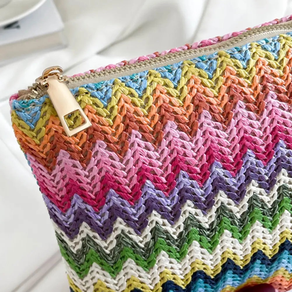 Straw Woven Wallet Colourful Hand-woven Straw Bag Handmade Vintage Casual Portable Elegant Simple Exquisite for Weekend Vacation