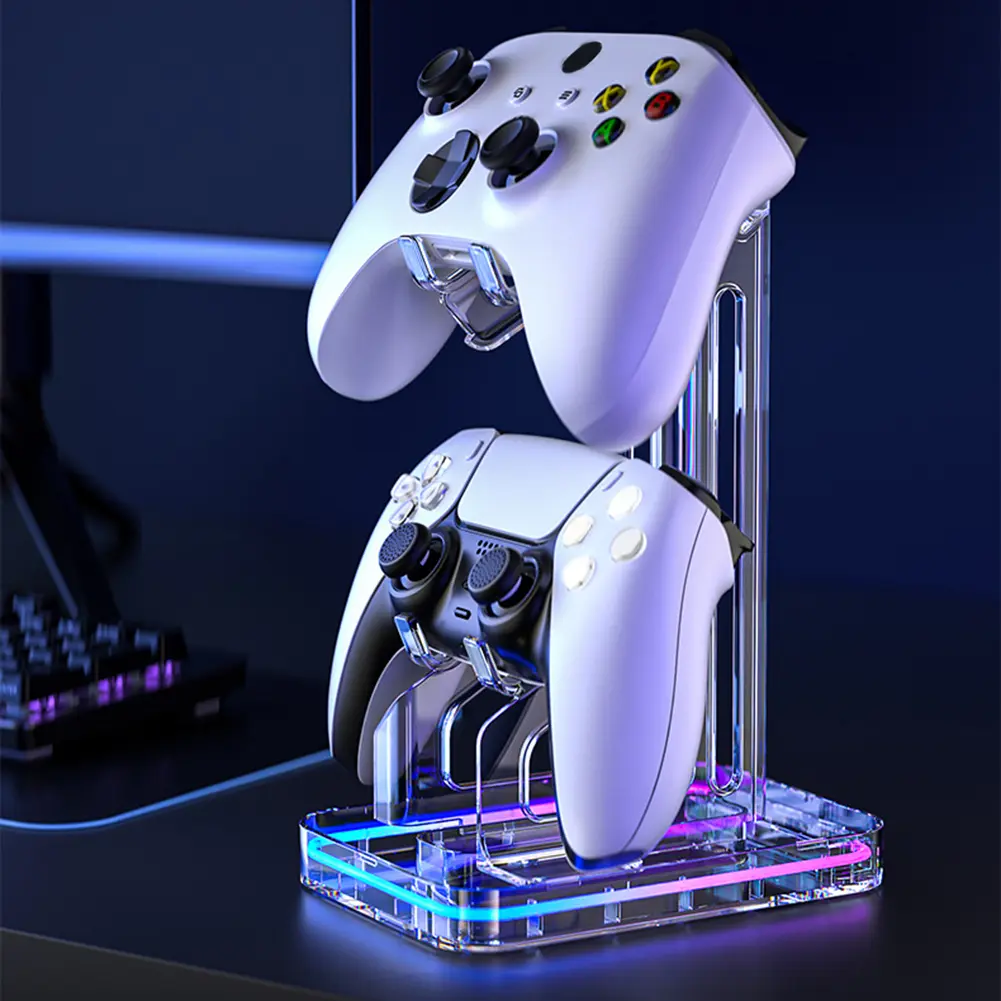 Dual Game Controller Holder RGB Gamepad Rack Stand Acrylic Gamepad Display Stand Rechargeable for PS5 PS4 Switch Xbox Rack