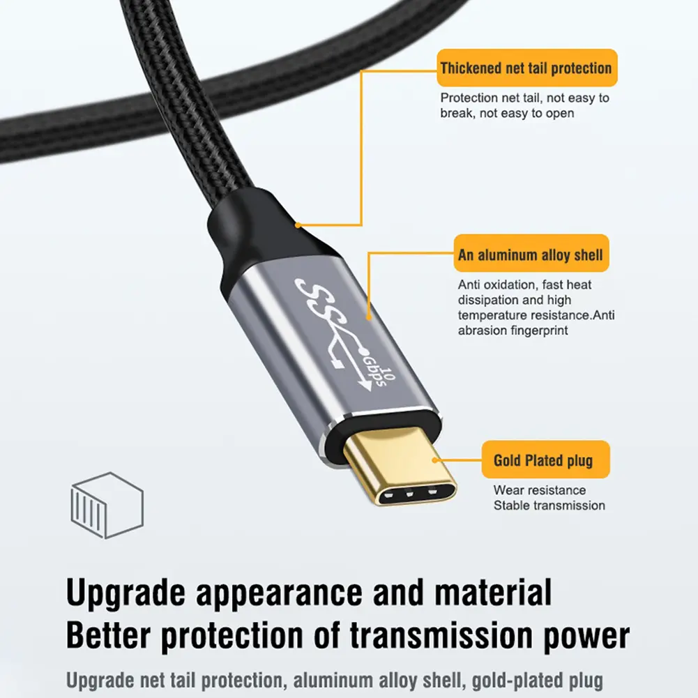 PD100W Fast Charging Cable USB-C 3.1 Gen2 10Gbps Data Sync Cord 4K HD Projection Cable Type-C Male to Male Cable For Switch PC