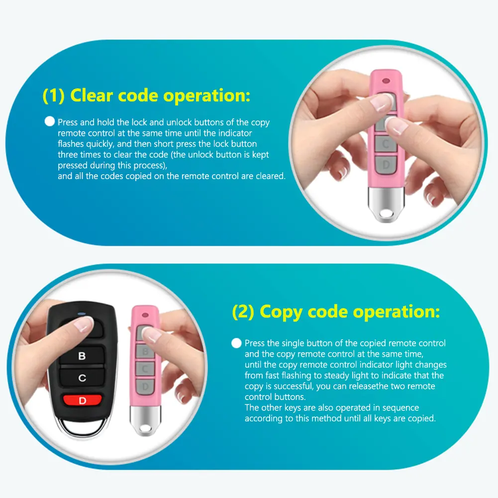 433MHz Copy Remote Controller Battery Powered 4 Keys Remote Control Multifunctional Remote Control Learning Copy for Garage Gate