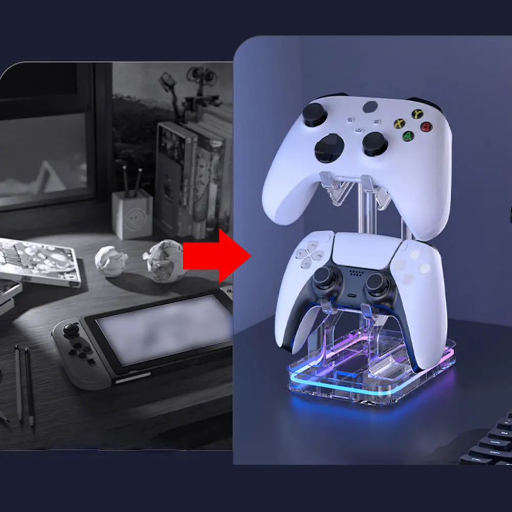 Dual Game Controller Holder RGB Gamepad Rack Stand Acrylic Gamepad Display Stand Rechargeable for PS5 PS4 Switch Xbox Rack
