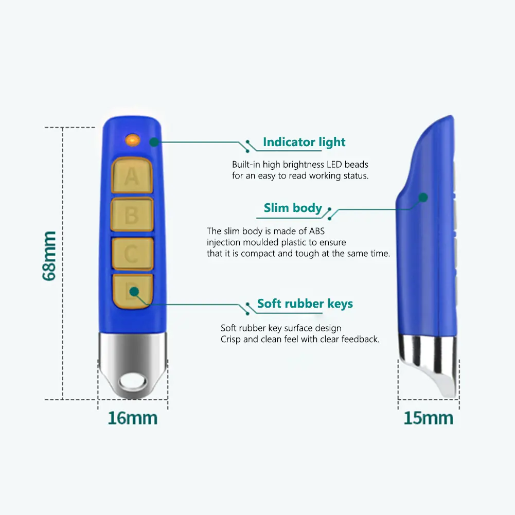 433MHz Copy Remote Controller Battery Powered 4 Keys Remote Control Multifunctional Remote Control Learning Copy for Garage Gate