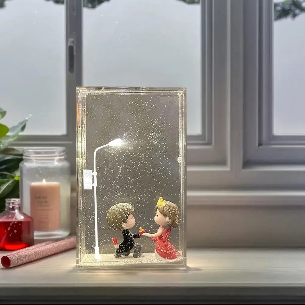 Snowy Night Flowing Small Night Light Snow Scene Street Light Snow Simulation Handmade DIY Material Package Desktop Xmas Decor
