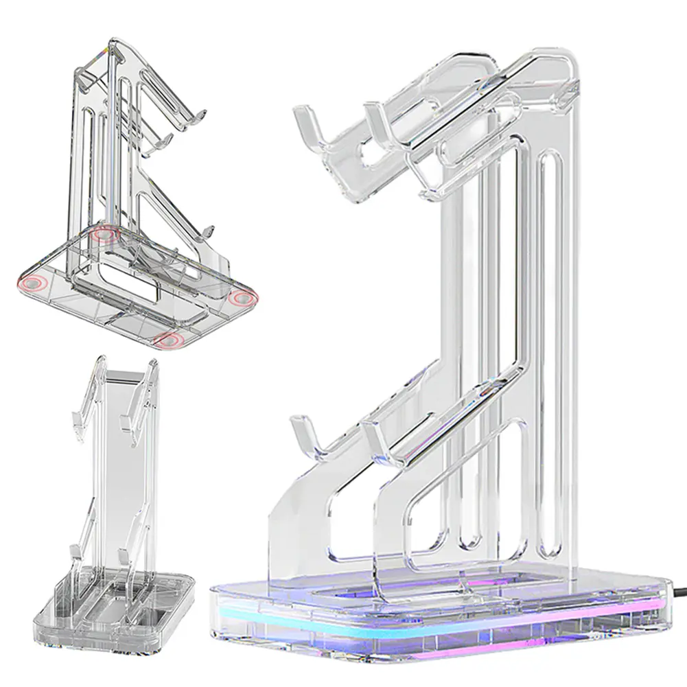 Dual Game Controller Holder RGB Gamepad Rack Stand Acrylic Gamepad Display Stand Rechargeable for PS5 PS4 Switch Xbox Rack