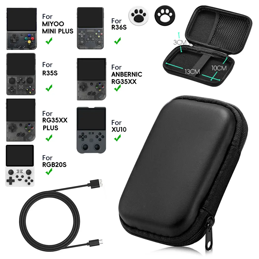 EVA Portable Storage Bag Shockproof with 2 Joystick Caps Retro Handheld Game Console Carrying Bag Waterproof for Miyoo Mini Plus