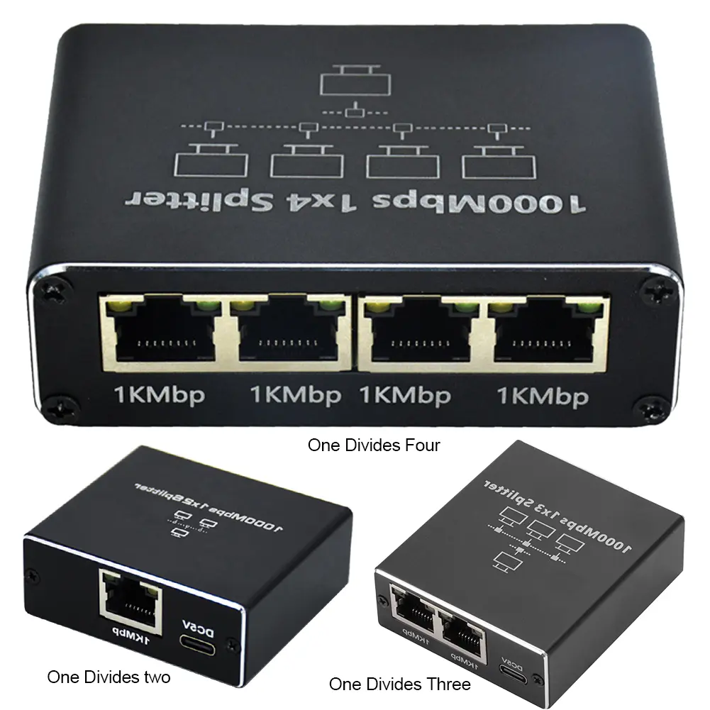 1 To 2/1 To 3/ 1 To 4 Gigabit Ethernet Splitter with USB Power Cable 1000Mbps RJ45 Splitter for Cat5 Cat5e Cat6 Cat7 Cat8 Cable