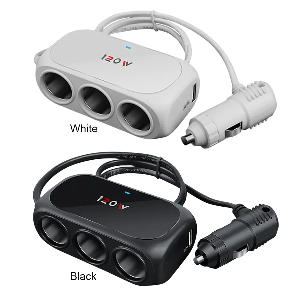 120W Car Cigarette Lighter Socket 12V Cigarette Lighter Splitter USB Charger Plug Cigarette Lighter Power Socket for iPhone iPad