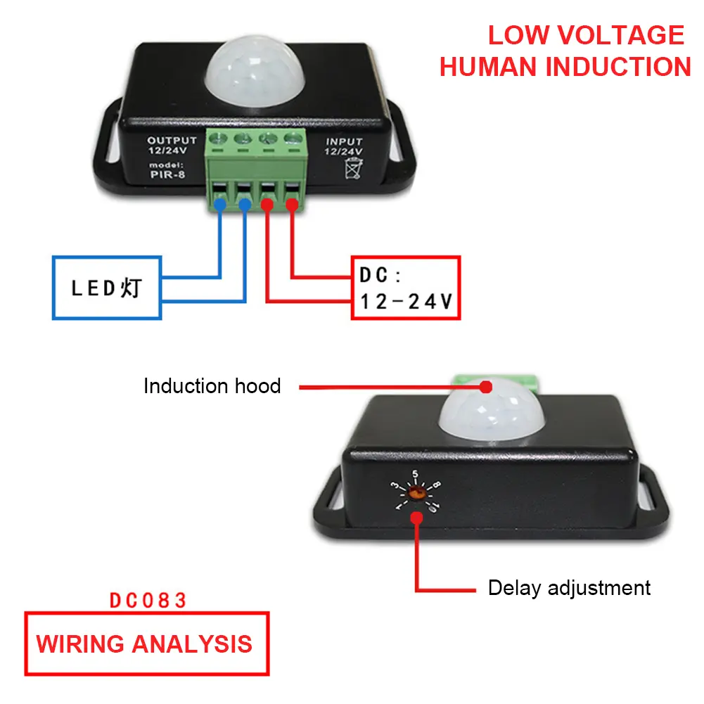 DC 12V/24V Body Infrared Sensor LED Motion Sensor Switch Body Infrared Sensing Controller Motion Detector for LED Strips/Bulbs