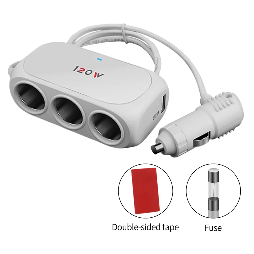 120W Car Cigarette Lighter Socket 12V Cigarette Lighter Splitter USB Charger Plug Cigarette Lighter Power Socket for iPhone iPad