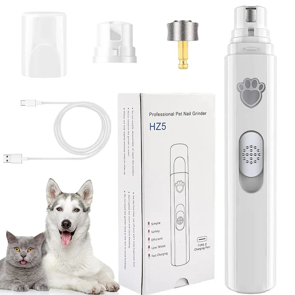 Electric Dog Nail Grinder with Polisher Wheel LED Light Pet Nail Clipper 500 MAh 2-Speed Pet Nail Trimmers for Pet Paws Grooming