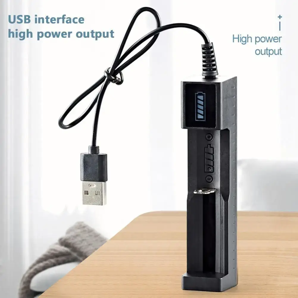 1 Slot Charger USB Fast Charge LED Display for 16340 14500 18650 26650 3.7V Rechargeable Lithium Battery