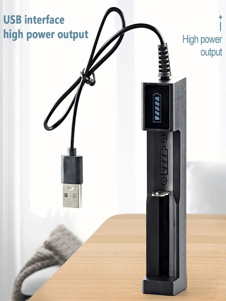 1 Slot Charger USB Fast Charge LED Display for 16340 14500 18650 26650 3.7V Rechargeable Lithium Battery