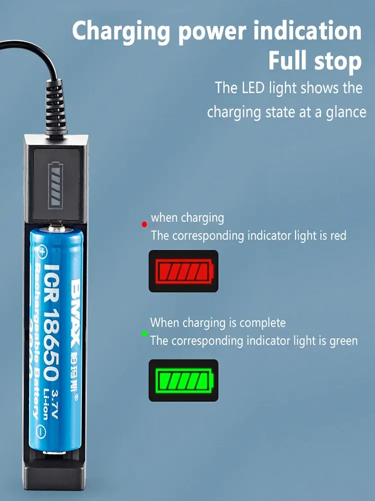 1 Slot Charger USB Fast Charge LED Display for 16340 14500 18650 26650 3.7V Rechargeable Lithium Battery