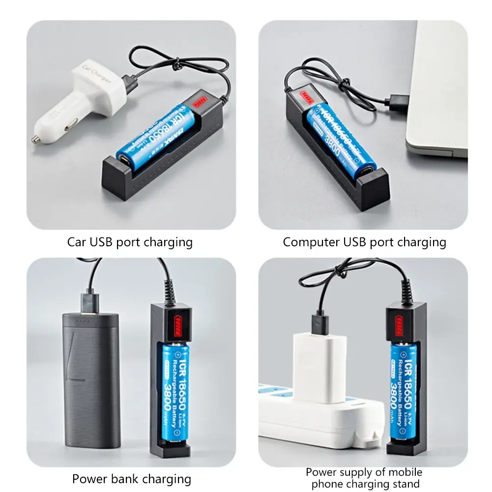 1 Slot Charger USB Fast Charge LED Display for 16340 14500 18650 26650 3.7V Rechargeable Lithium Battery