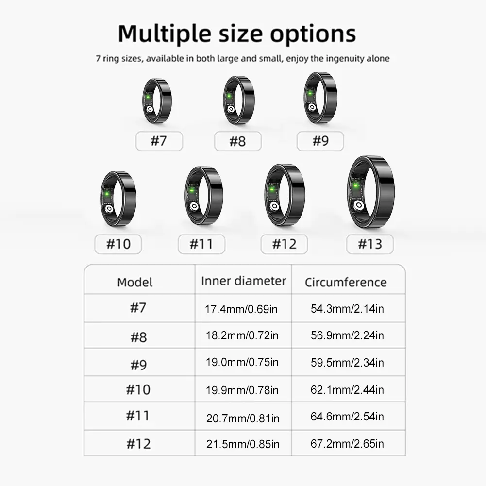 SR09 Smart Ring Health Tracker Bluetooth 5.1 Fitness Ring Heart Rate Blood Oxygen Health Monitor Multi-sport Modes for Women Men