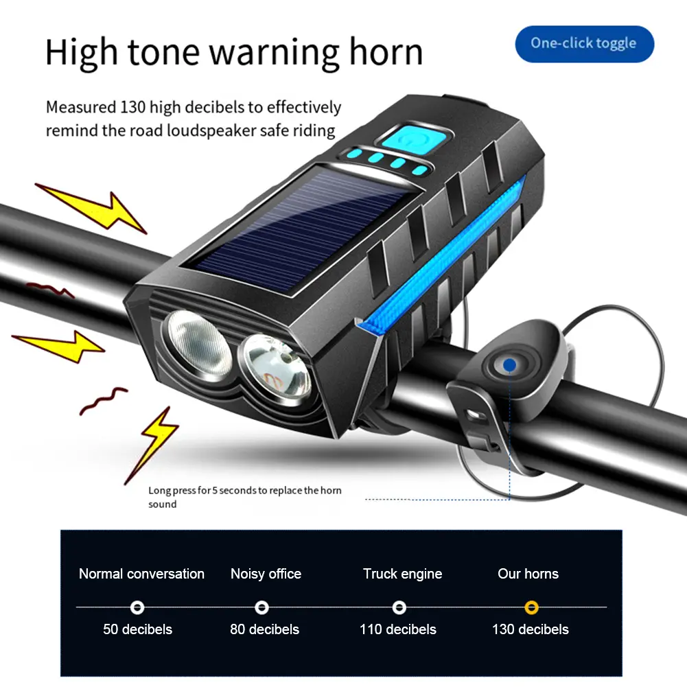 Solar Power Bike Front Light USB Rechargeable MTB Road Bike Front Lamp 2400mAh High Beam Bicycle Flashlight Bicycle Accessories