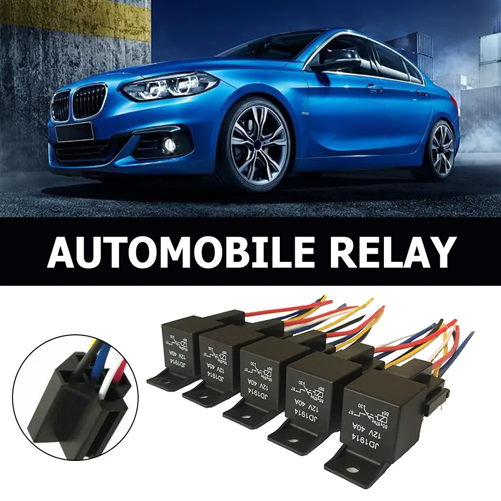 5pcs 12 V/24 V Car Relay Wiring Socket 5-pin Relay Replacement Parts Low Power Consumption Auto Parts Accessories