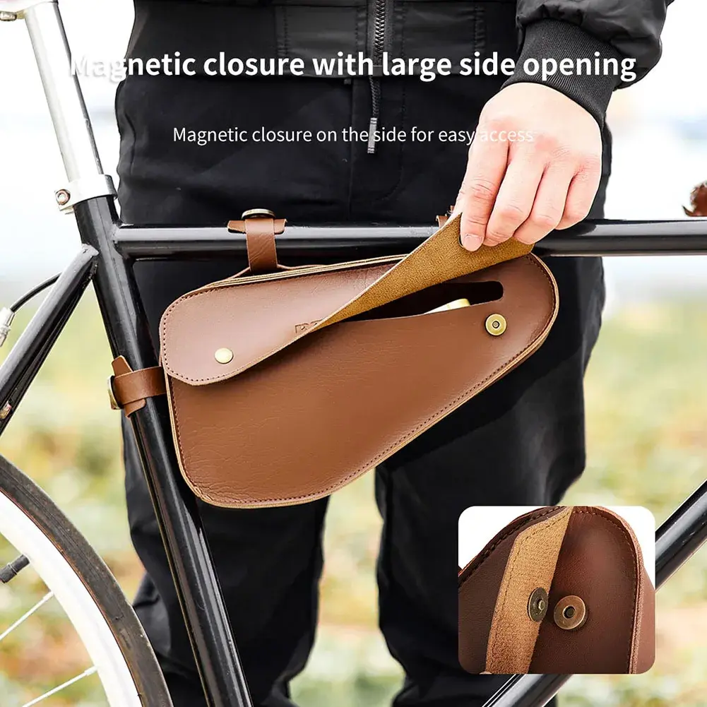 Bike Retro Triangle Bag PVC Bicycle Front Frame Bag Large Capacity Cycling Front Tube Bag for Mountain Road Bike