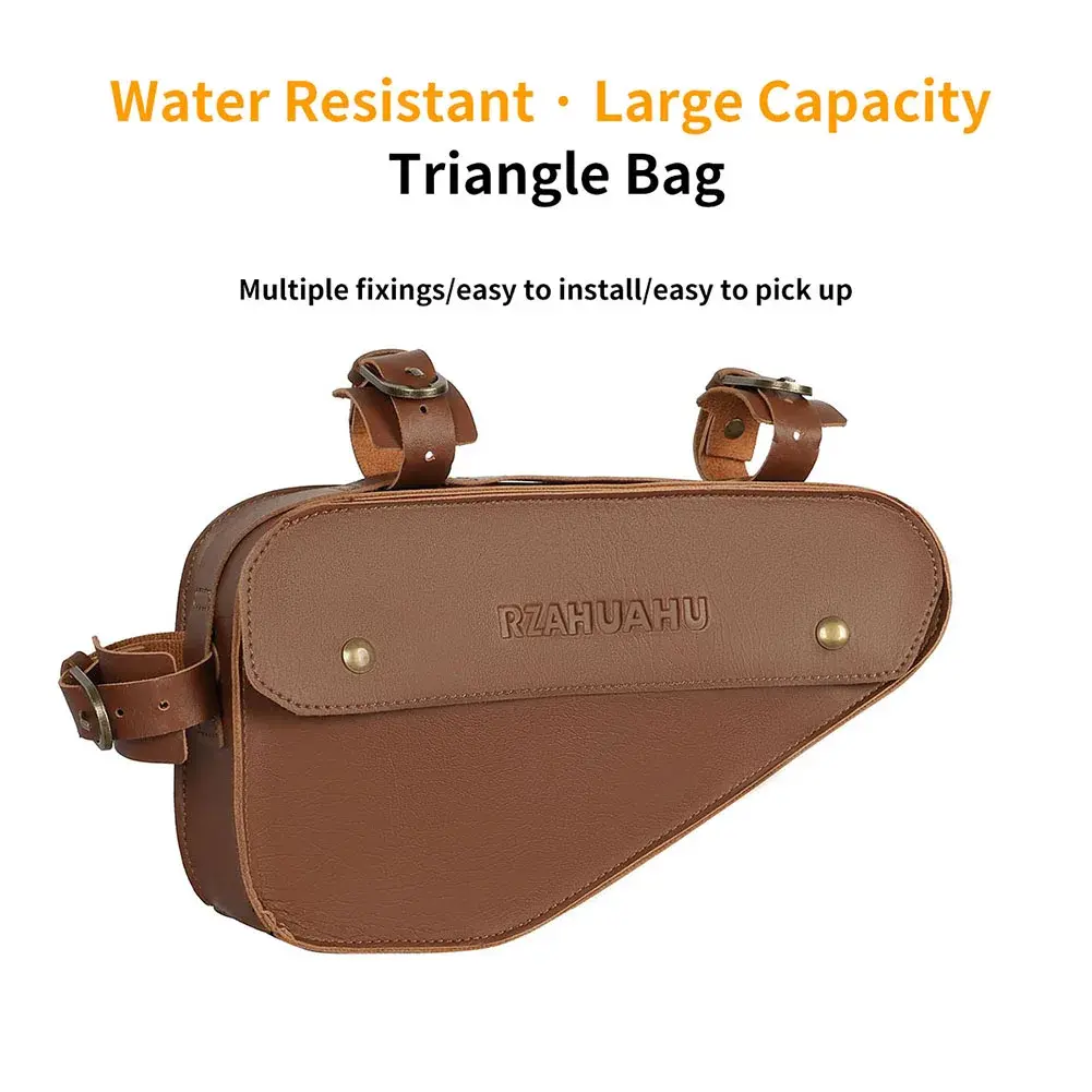 Bike Retro Triangle Bag PVC Bicycle Front Frame Bag Large Capacity Cycling Front Tube Bag for Mountain Road Bike