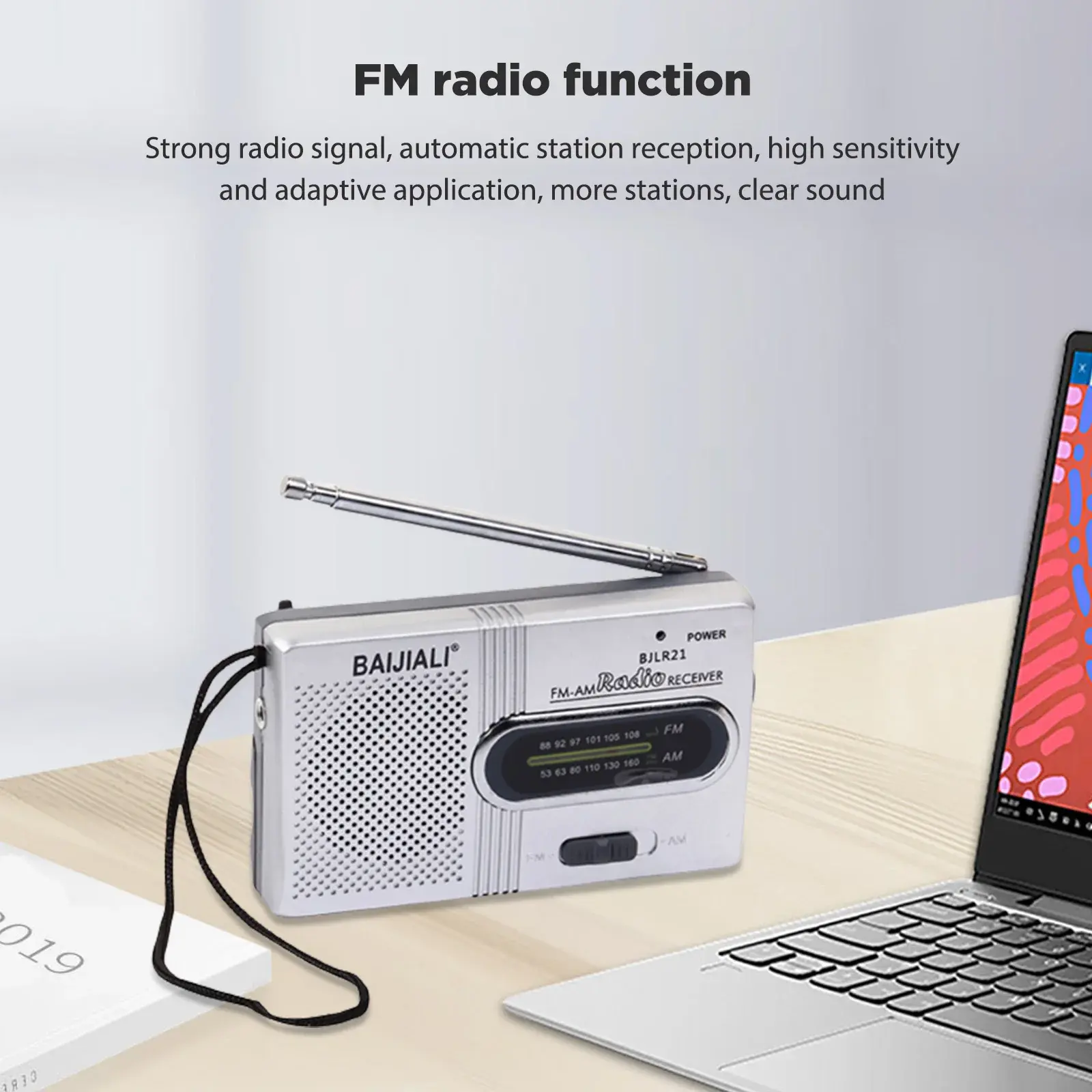 Mini FM Radio Receiver Telescopic Antenna Full-wave Band Multifunctional Radios AA Battery Powered Built-in Speaker for Elderly