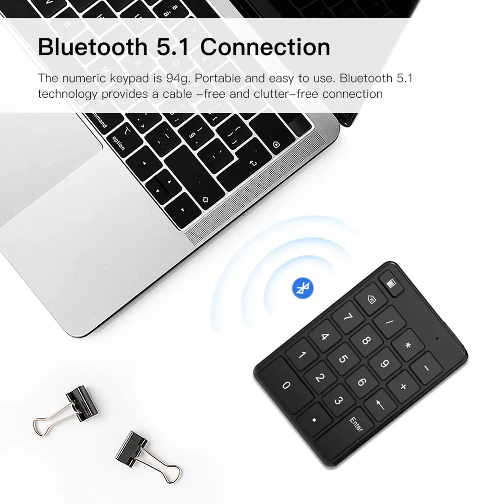 Wireless Number Pad 19 Keys Bluetooth-Compatible5.0 Mini Financial Accounting Keyboard External Numpad Keyboard for Laptop PC
