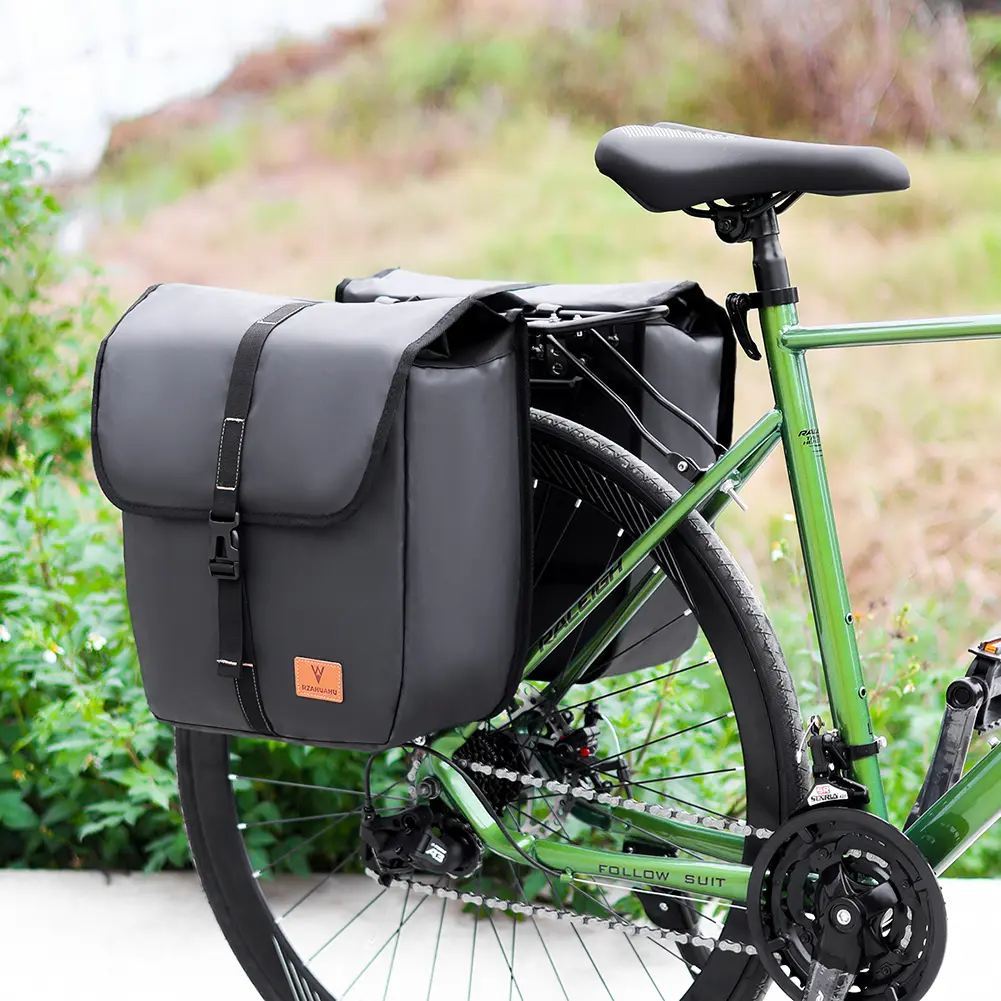 Bicycle Rear Seat Bag Large Capacity Double Pannier Bag Waterproof Rear Seat Panniers Pack with Handle for Outdoor Riding Travel