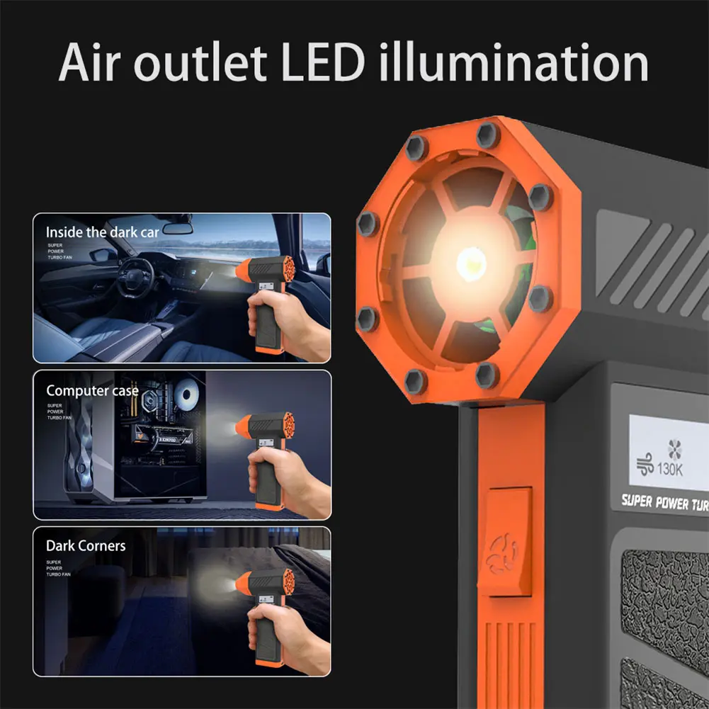 5000mAh Turbo Fan 130000RPM USB Charging Electric Air Duster Air Blower Mini Turbo Jet Fan with Screen Display&Light