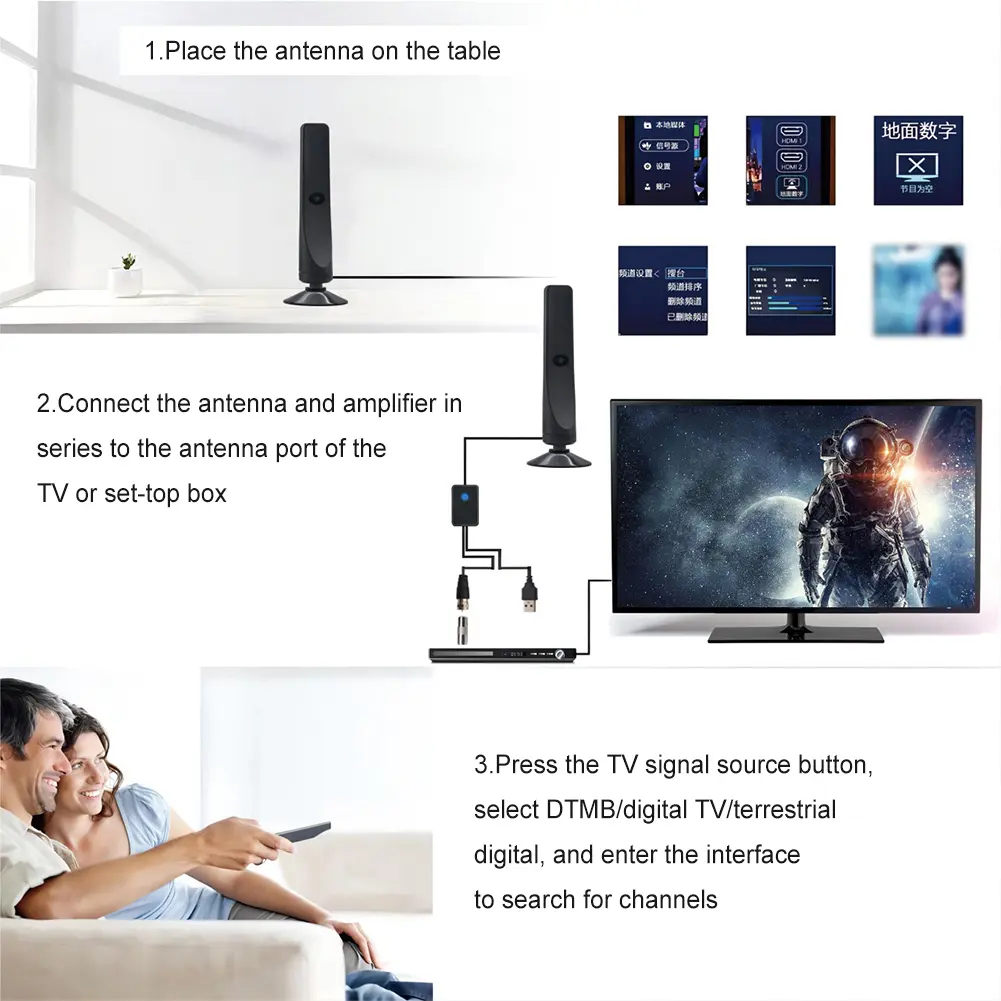 TV Digital Antenna with Signal Booster HD Antenna Support 4K 1080P Suction Cup TV Antenna 25DBI Plug Play for Smart Digital TV