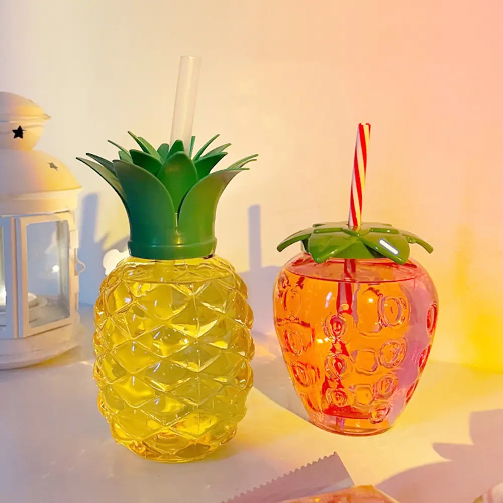 3/6pcs Hawaiian Summer Party Cup 500ml Pineapple/Strawberry Shape Drinking Cup with Straw Creative Birthday Party Decoration
