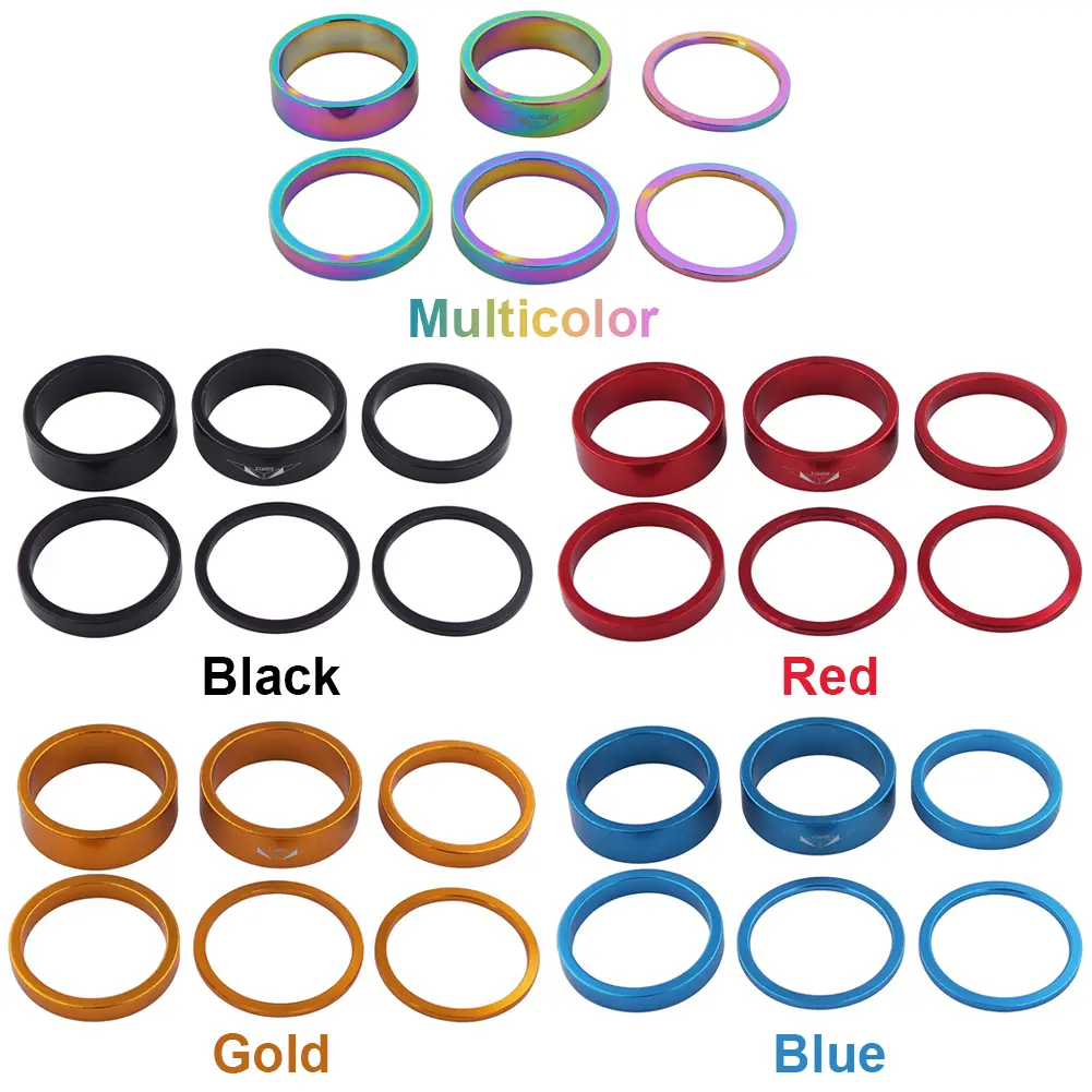 6Pcs Bicycle Fork Spacer Aluminum Alloy Bicycle Headset Spacer Bicycle Front Fork Stem Spacers Kit for MTB Mountain Bicyle