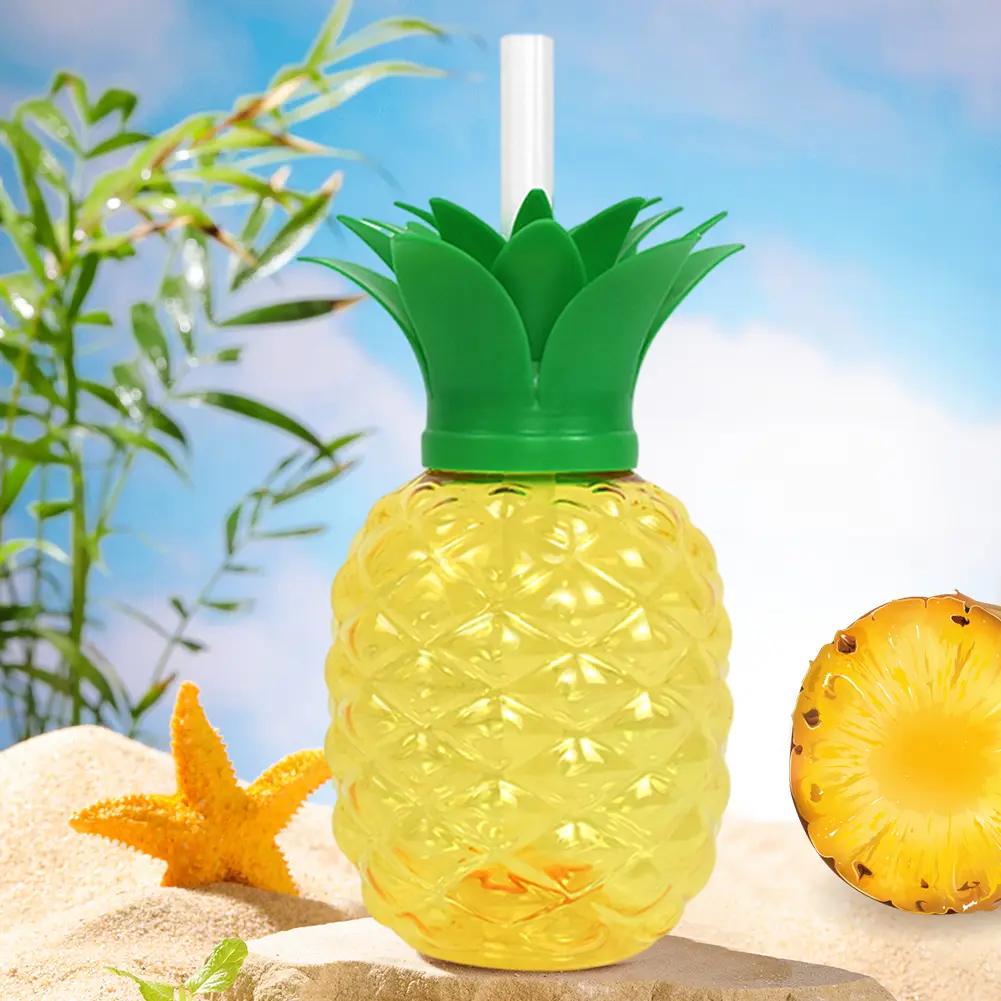 3/6pcs Hawaiian Summer Party Cup 500ml Pineapple/Strawberry Shape Drinking Cup with Straw Creative Birthday Party Decoration