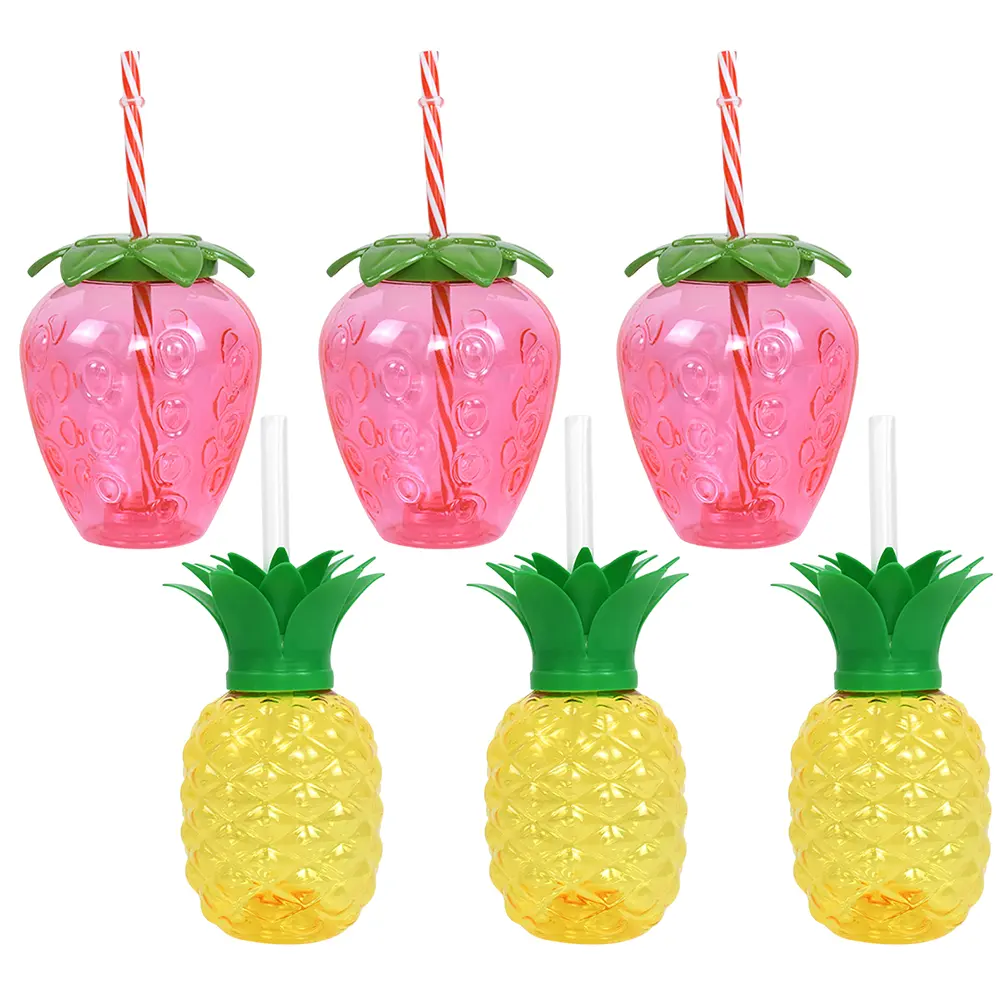 3/6pcs Hawaiian Summer Party Cup 500ml Pineapple/Strawberry Shape Drinking Cup with Straw Creative Birthday Party Decoration