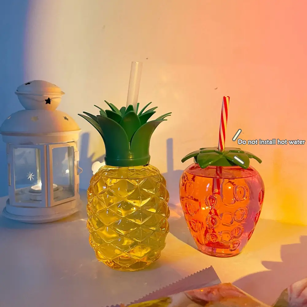 3/6pcs Hawaiian Summer Party Cup 500ml Pineapple/Strawberry Shape Drinking Cup with Straw Creative Birthday Party Decoration
