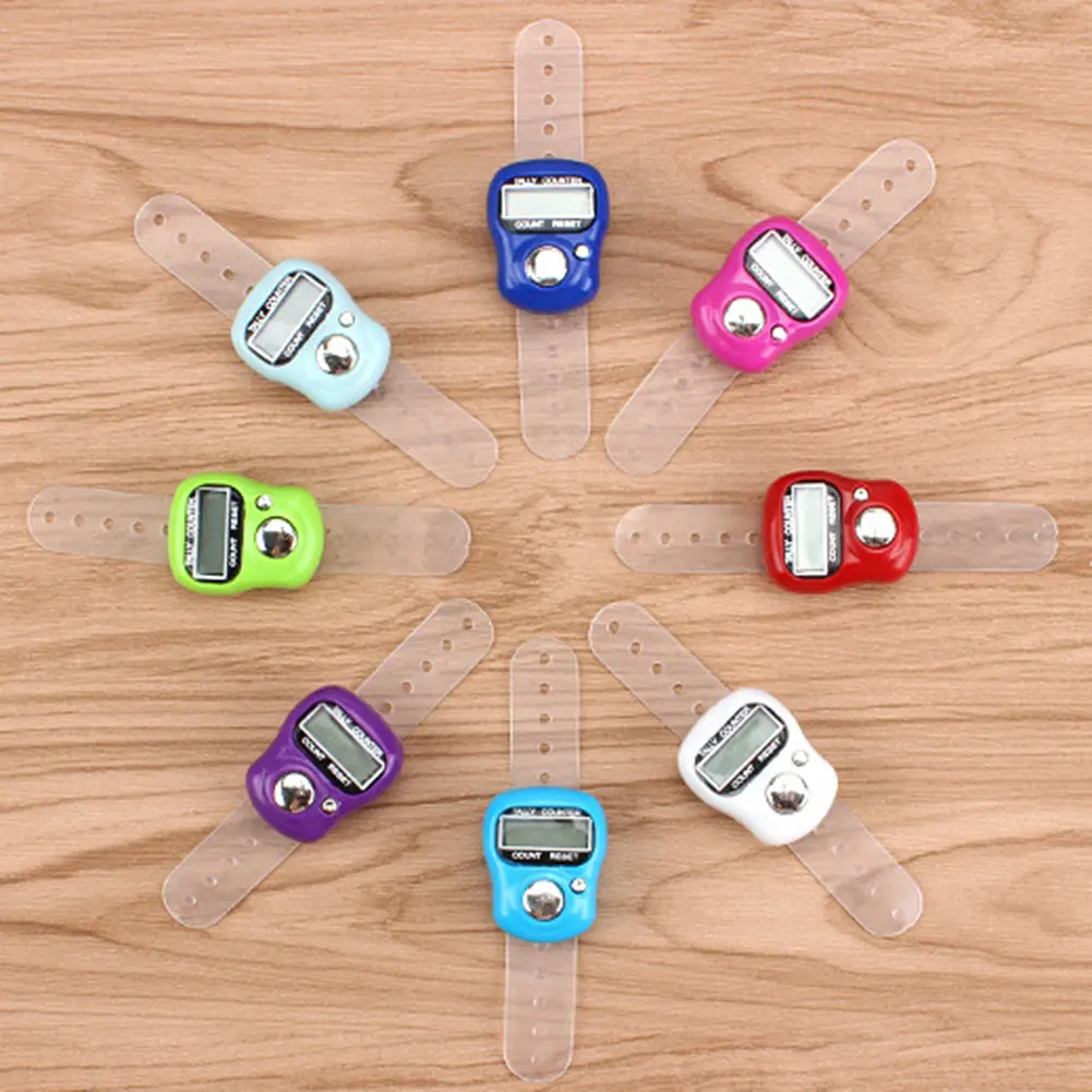 50pcs Electronic Finger Counter Ring with LED for Pray Buddha Random Color Handheld Digital Row Tally Stitch Marker Pedometer