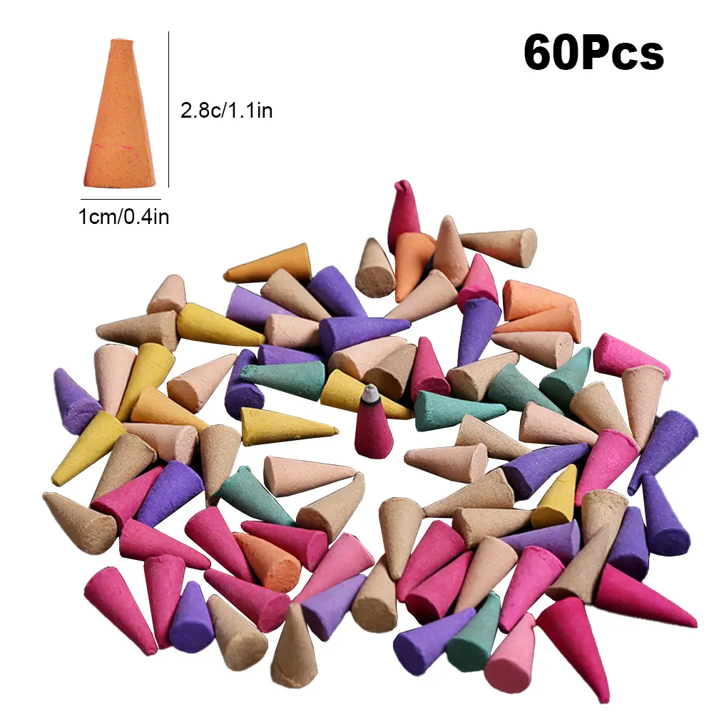 60-600Pcs Odor Remover Incense Colorful Scented Incense Cones Anxiety Relief Natural Scents Cones for Meditation Relaxation